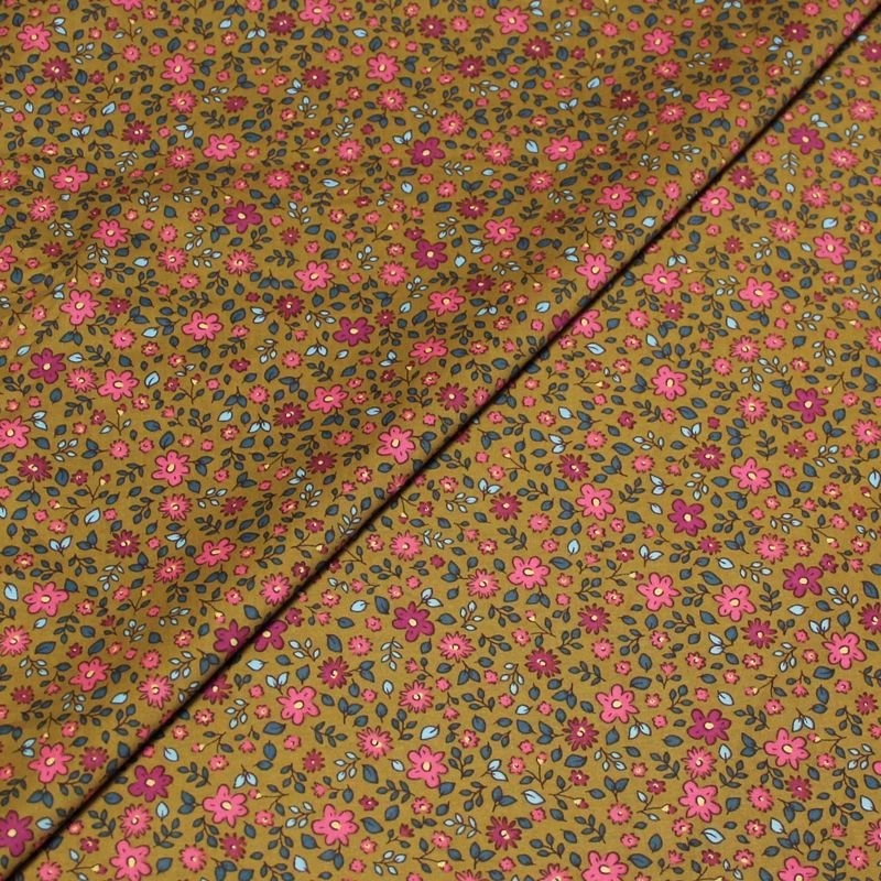 Percale 100% coton peigné luxe - Fleuri rose & magenta