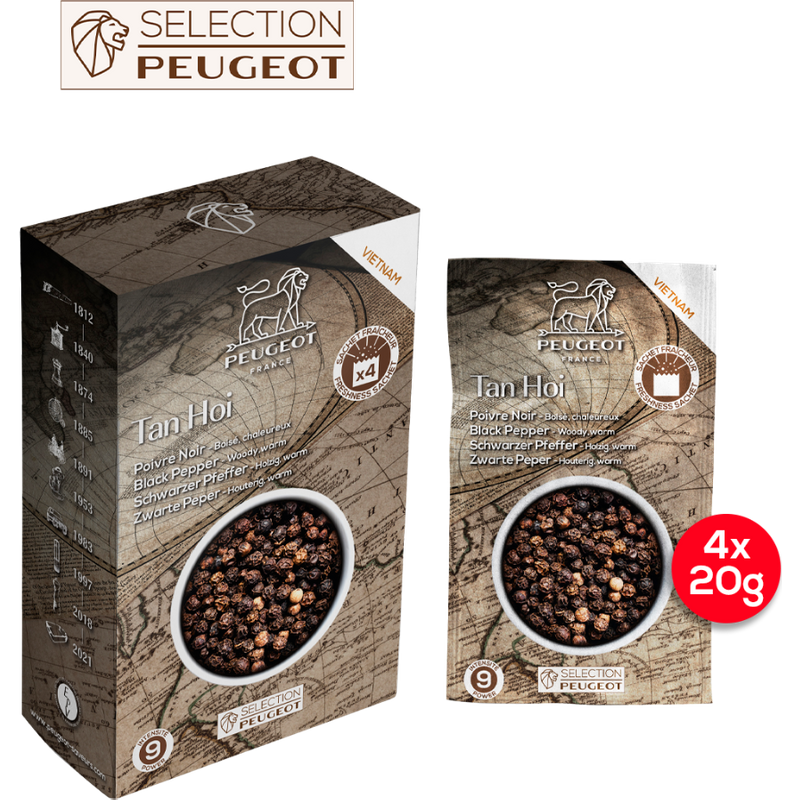 This classic pepper is harvested in Vietnam and features a warm and woody profile. Perfect for red meat and hearty vegetables. Tan Hoi