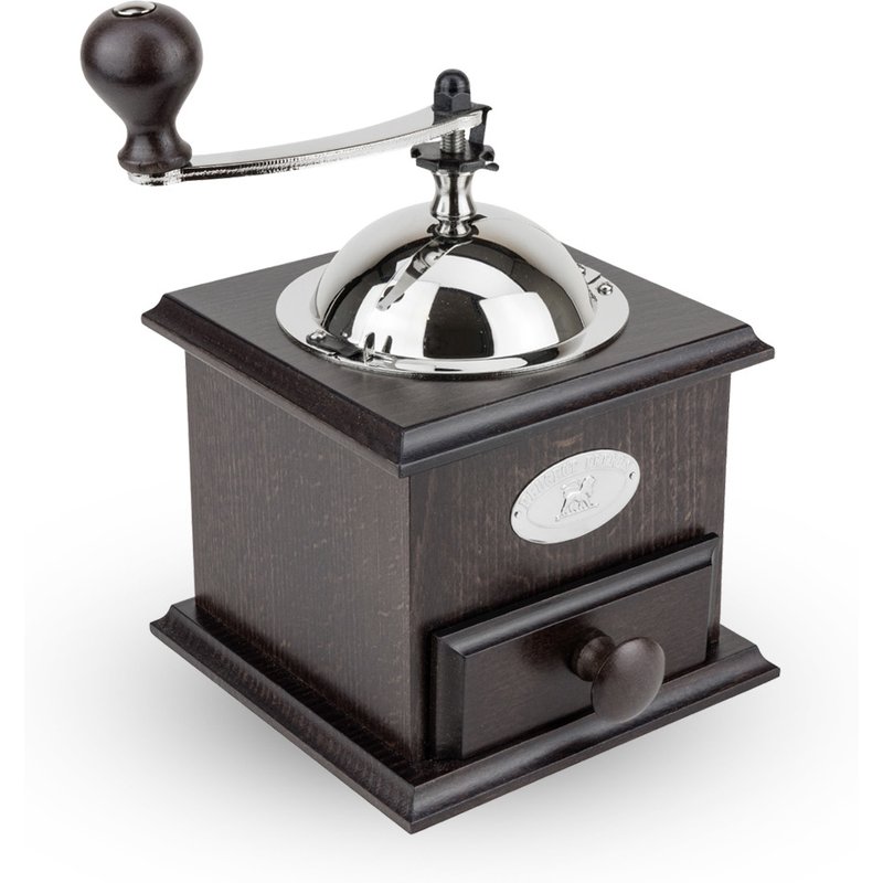 The Peugeot Nostalgie coffee mill invites you to enjoy the unrivalled complexity and intensity of freshly-ground coffee in vintage style. This magnificent wooden coffee mill is designed with an elegant handle and drawer typical of a charming bygone era. Nostalgie