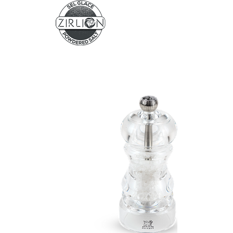 Completely acrylic for total transparency, the Nancy 12 cm salt mill can fit into any decor. The visible salt crystals appeals to both the eyes and the appetite. Nancy