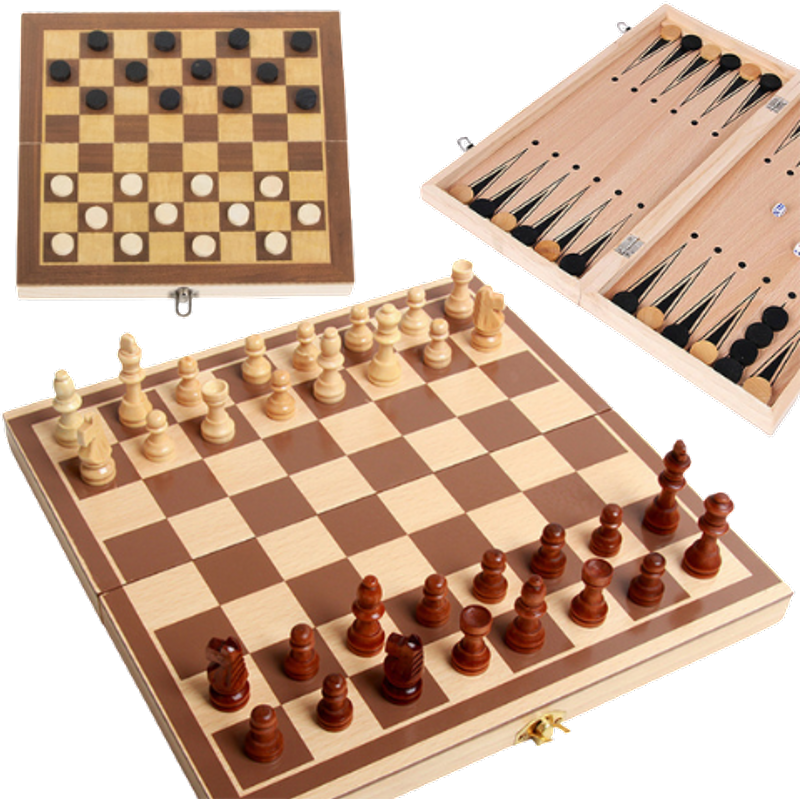 Set di Giochi da Tavolo in Legno 3-in-1 (Scacchi, Dama & Backgammon)