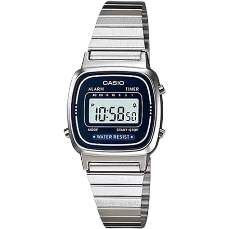 Casio Vintage LA670WA-2DF Mini Orologio Digitale con Cinturino in Acciaio Inossidabile Argentato