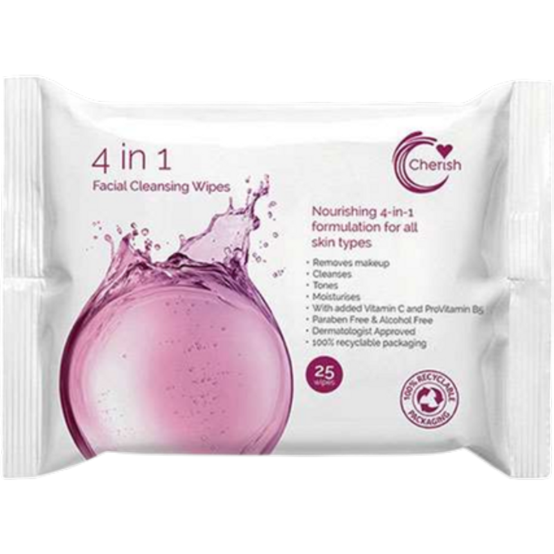 Salviettine detergenti per il viso Cherish 4 in 1 - 25 pezzi