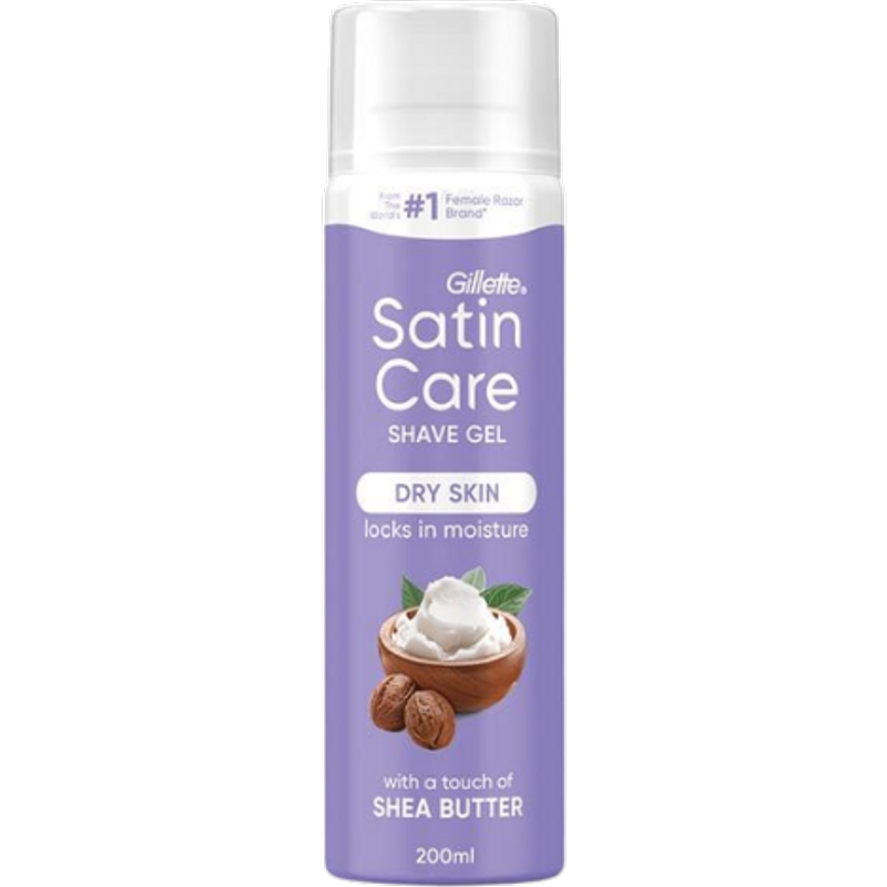 Gillette Women Satin Care Gel Da Barba Per Pelle Secca Con Burro Di Karité - 200 ml