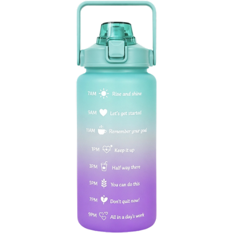 Motivational Blue-Purple Water Bottle with Straw – 2000 ml