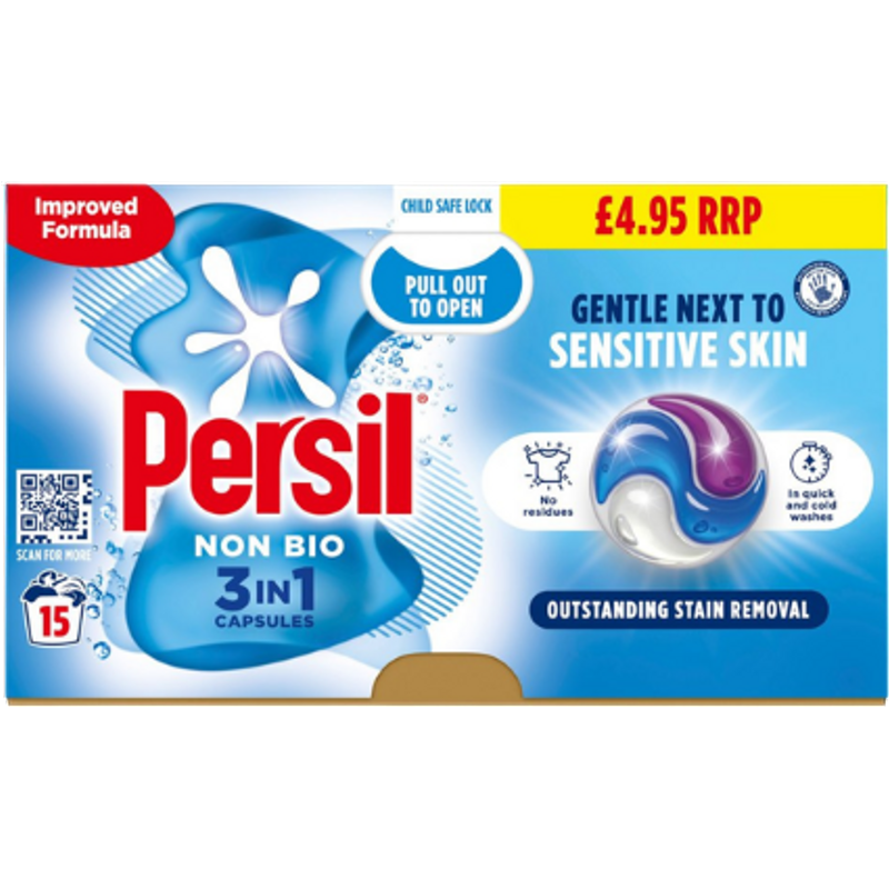 Persil Capsule Detergenti per Bucato 3 in 1 Non-Bio – 15 Pezzi