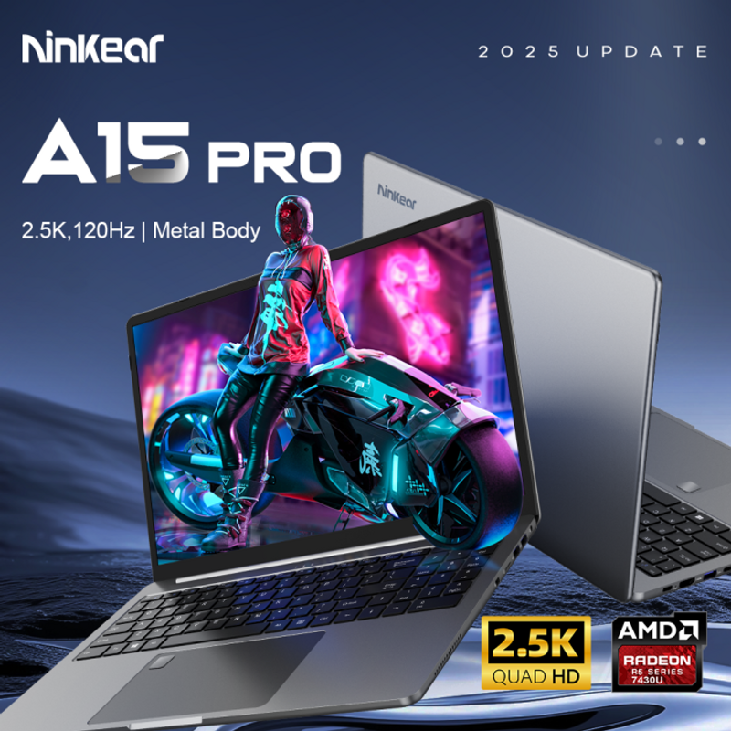 Ninkear A15 PRO Laptop – 16" 2.5K 120Hz IPS Display, AMD Ryzen 5 5500U, 16GB DDR4 RAM, 1TB PCIe SSD, WiFi 6, Backlit Keyboard, USB-C, Windows 11 – Ultra Slim Metal Body