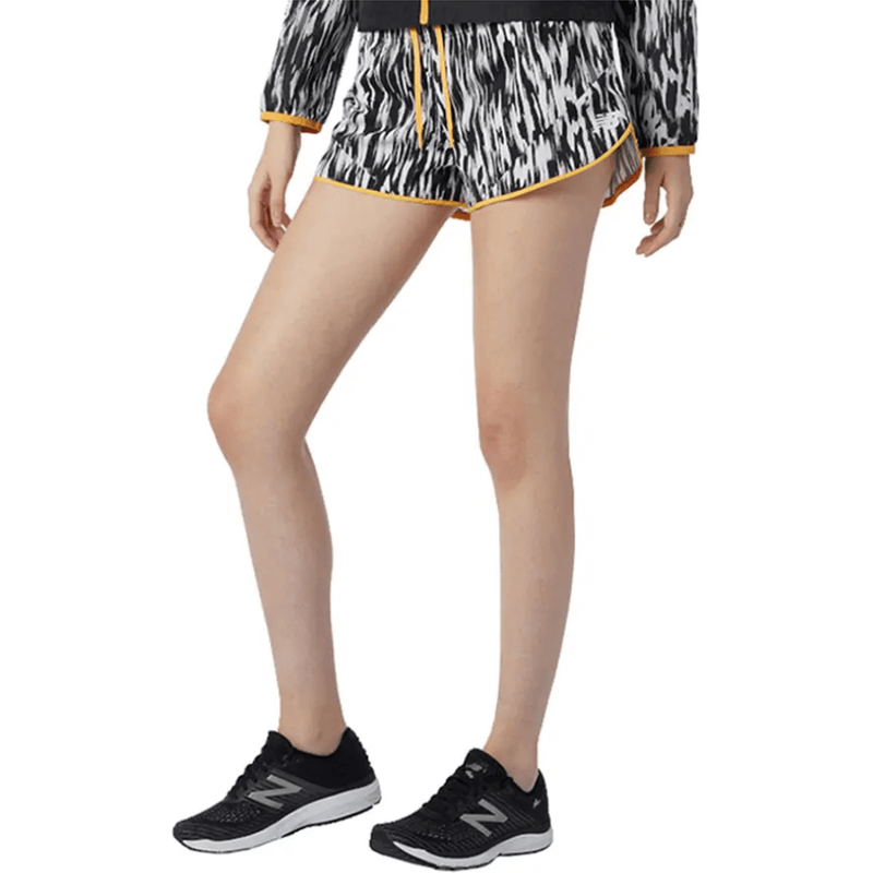 Short New Balance Printed Fast Flight Split Blanc Noir Femme, Taille XS