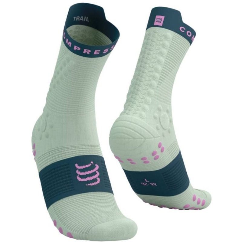 Chaussettes Compressport Pro Racing Socks V4.0 Trail Vert Rose, Taille Taille 2