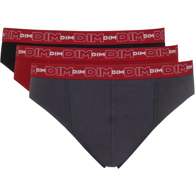 Pack de 3 Slips Coton Stretch - Ceinture Siglée Gris / Rouge en tissu
