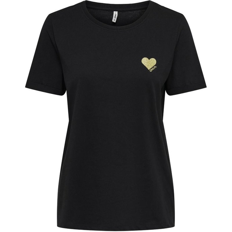 Top col rond manches courtes noir en coton Mila