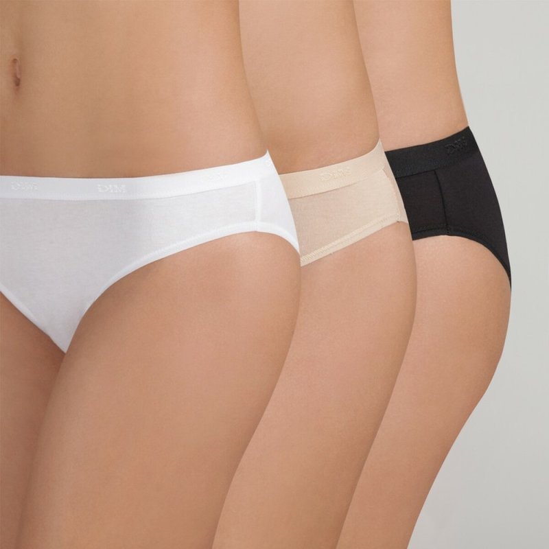 Lot de 3 slips blanc, beige et noir - Les Pockets Dim en coton