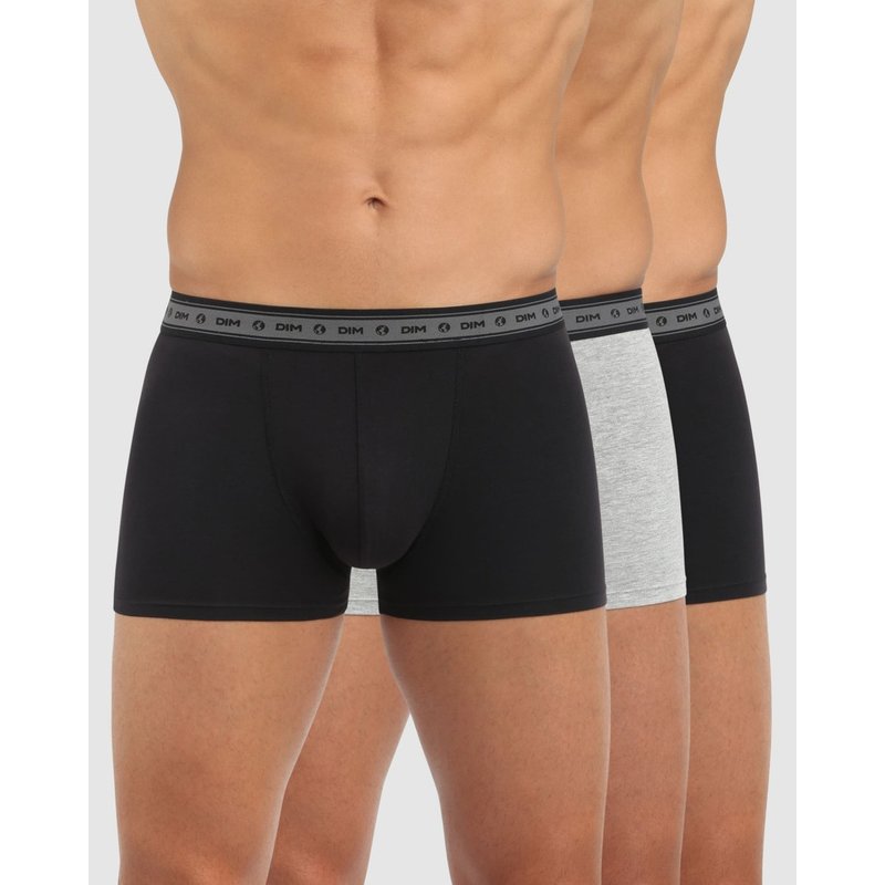 Lot 3 Boxer homme noir/gris perle en coton