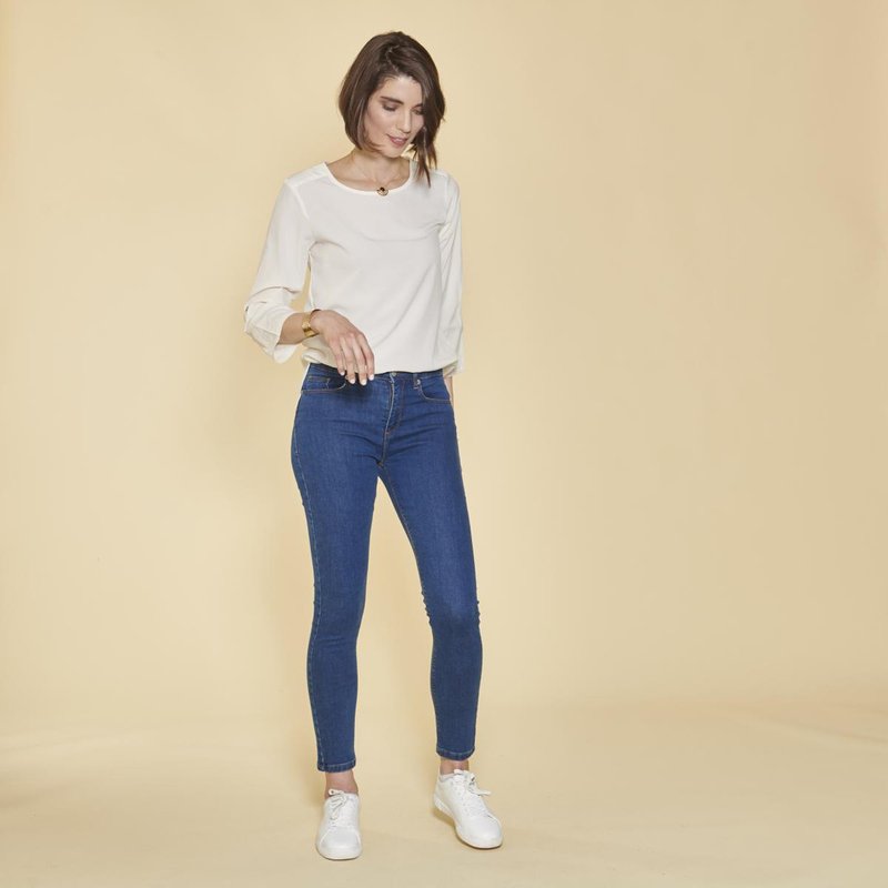 Jean skinny taille haute pierres fantaisie sur poche femme - bleu foncé