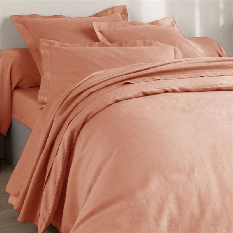 Drap plat en lin lavé uni Lauréat - rose blush
