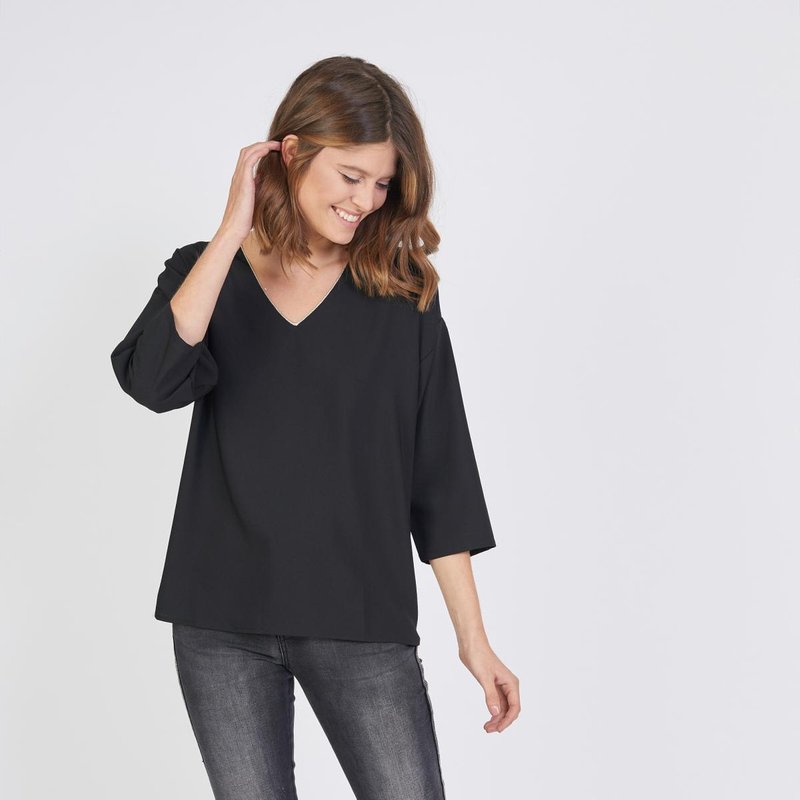 Blouse manches longues col V doré Emilie noir