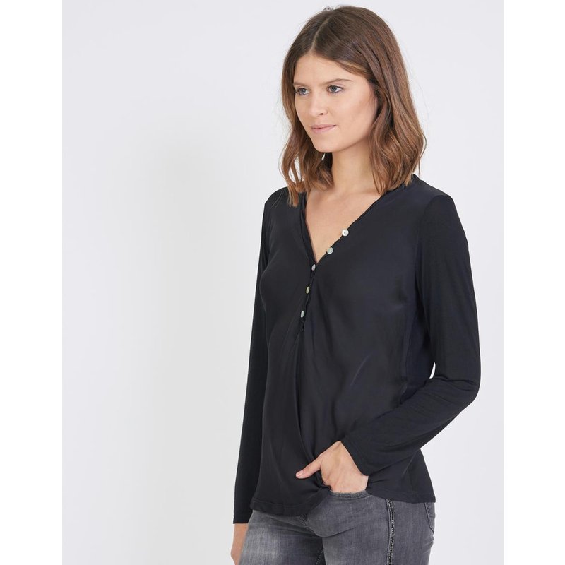 Tee-shirt manches longues mélange soie Jil noir