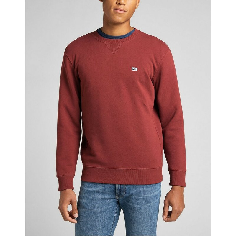 Sweatshirt Homme rouge brique Plain Crew en coton