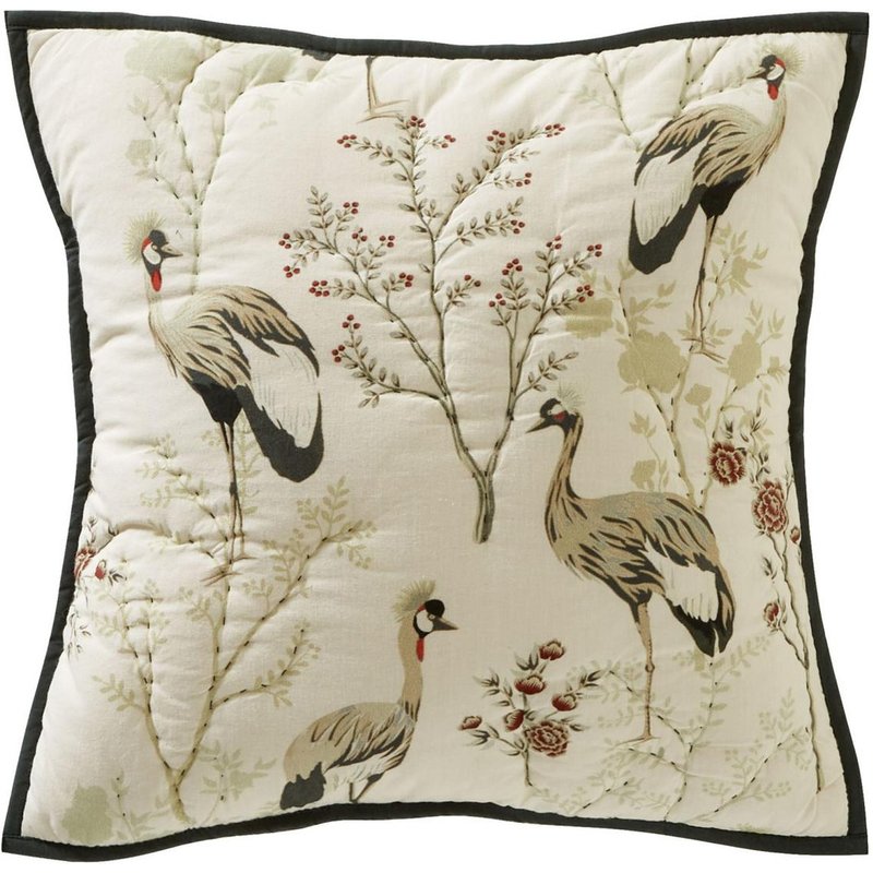 Housse de coussin CLB. MIYA motif oiseaux en coton beige crème