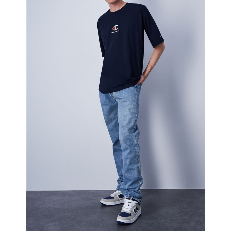 Tee-shirt manches courtes col rond bleu marine pour homme
