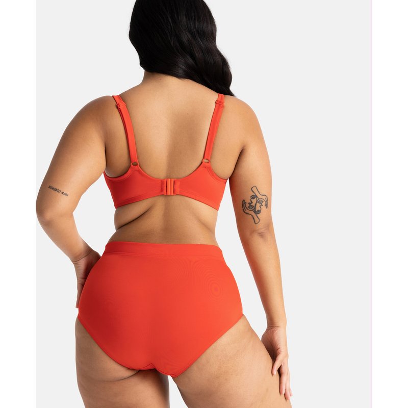 Culotte de bain taille haute - Corail
