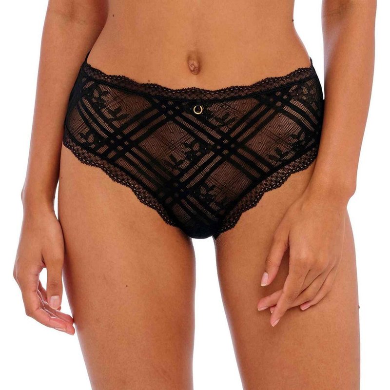 Culotte taille haute en dentelle brodée Freya Noire