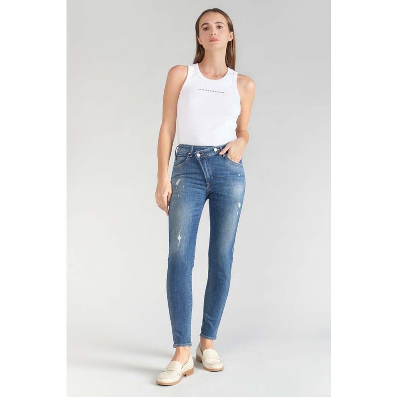 Jeans skinny taille haute POWER, 7/8ème bleu en coton Cate
