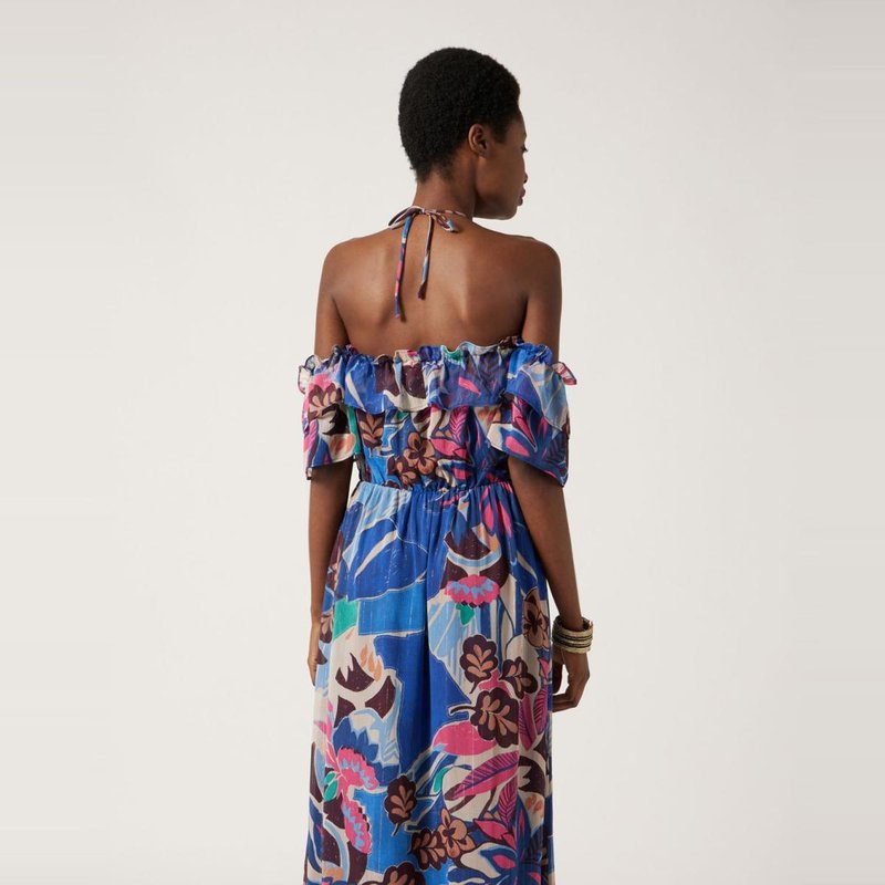 Robe longue à imprimée floral bleu