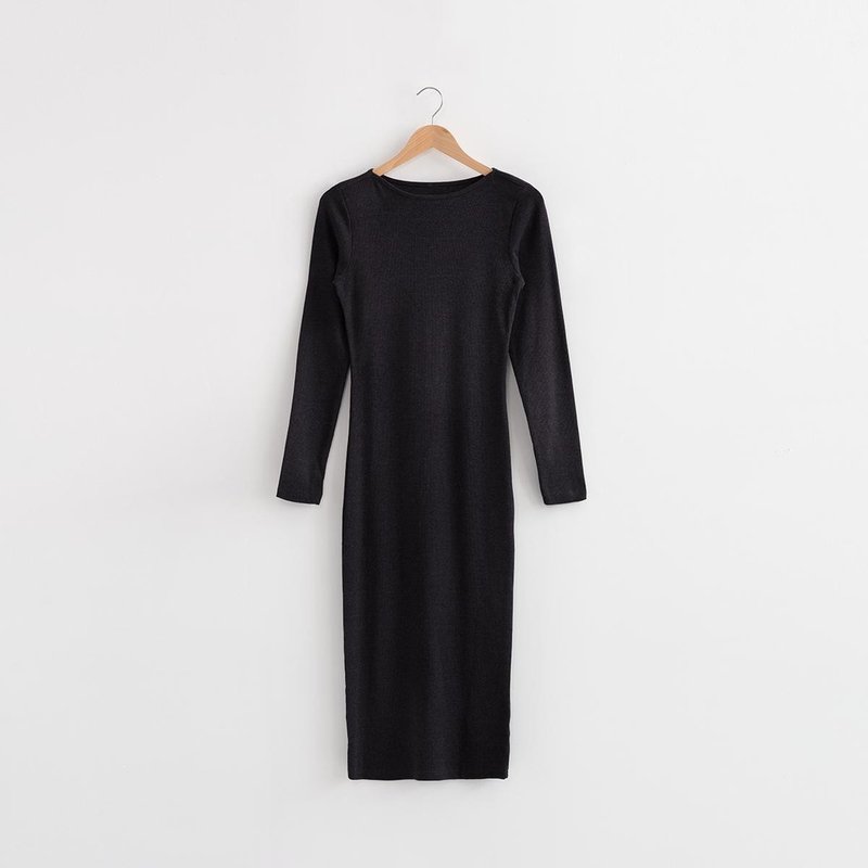 Robe mi-longue en maille col bateau gris