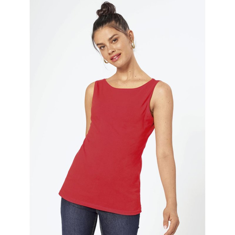 Tee-shirt sans manches col bateau femme rouge en coton