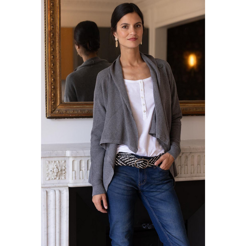 Cardigan ouvert gris en viscose