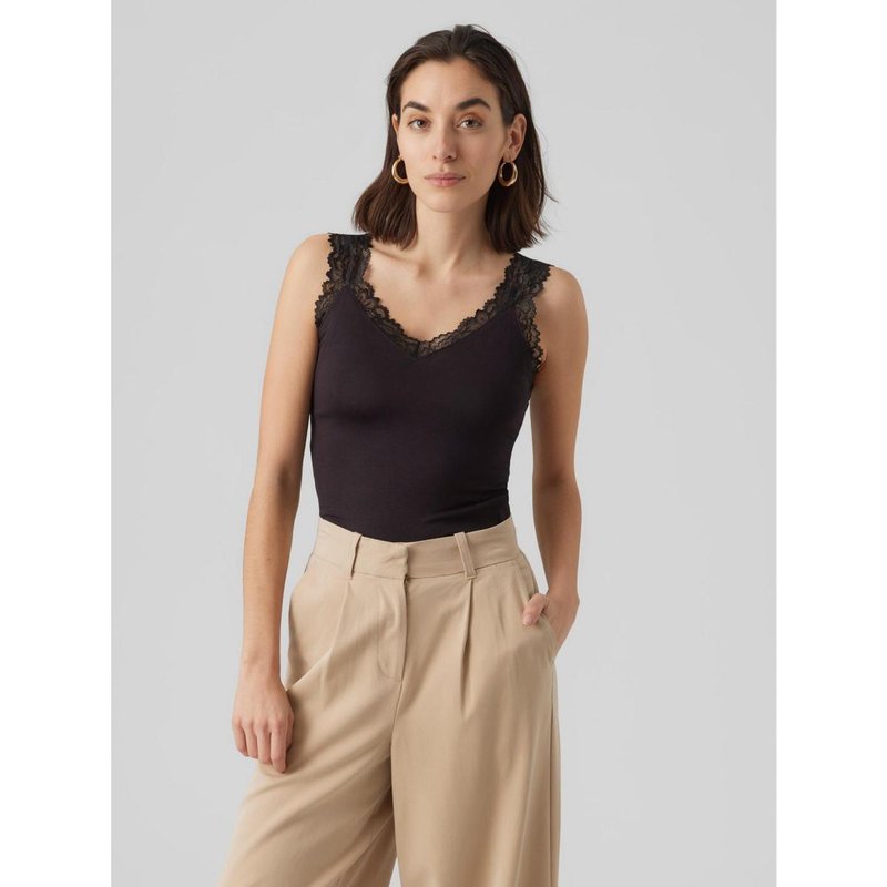 Top Tight Fit Col rond Sans manches Longueur regular noir en viscose