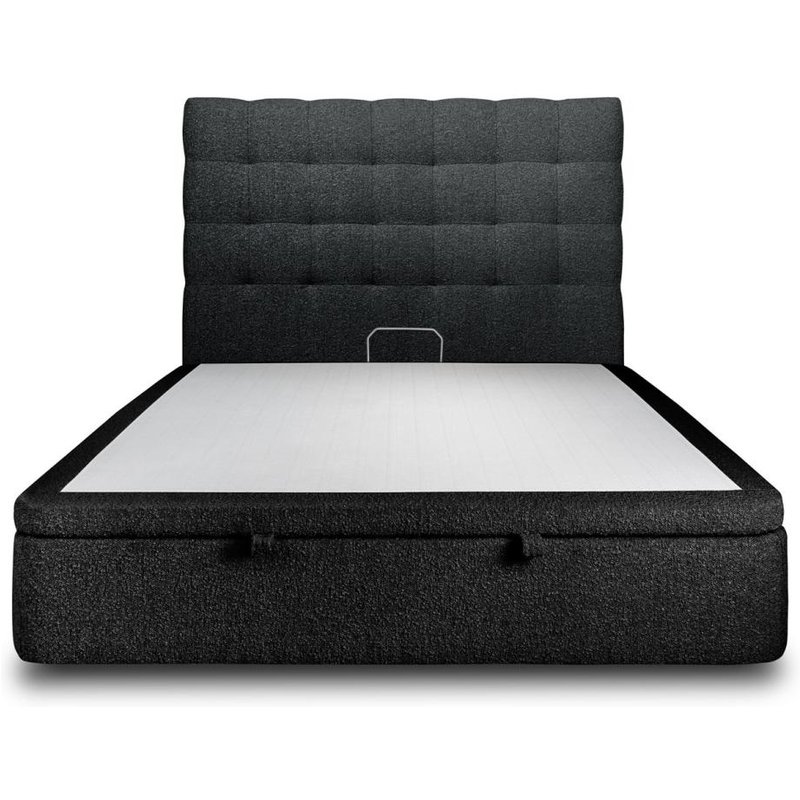 Lit Coffre 160x200cm Avec TĂȘte De Lit Capitonnee Bouclette Noir - Hauteur Totale : 39cm
