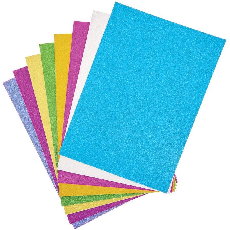 Glitter A4 Card 250gsm (Pack of 16) Paper & Card 8 assorted glitter colours - Gold, Silver, Green, Orange, Light Blue, Dark Blue, Pink & Purple