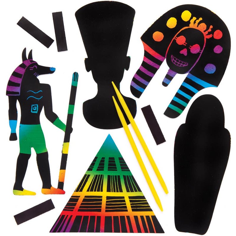 Ancient Egypt Scratch Art Magnets (Pack of 10) Art Craft Kits For Kids, Doodle & Design, Bright Rainbow Colours