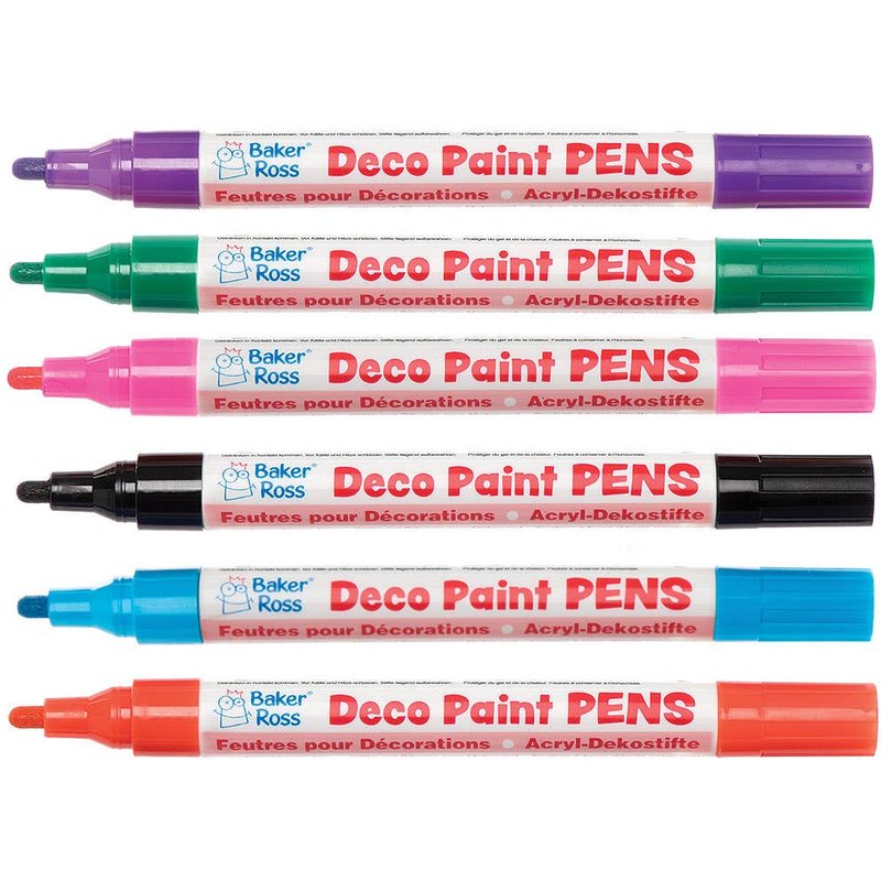 Deco Paint Pens Colour Pack A (Colour Pack A) Art Supplies, Art Materials 6 assorted colours - Black, Light Blue, Dark Green, Light Pink, Purple & Orange
