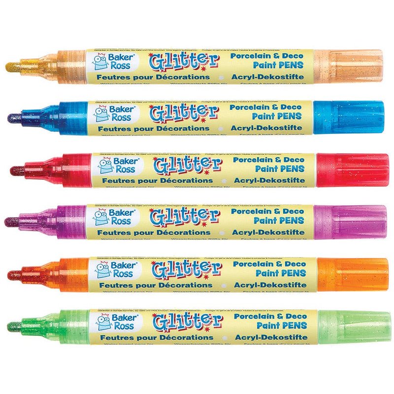 Glitter Porcelain & Deco Paint Pens Bumper Pack (Packs A+B) Broad Tip, Water-Based Acrylic Paint Pens, 12 Assorted Colours