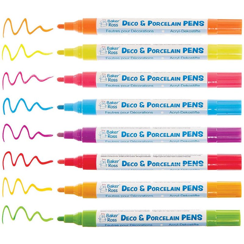 Neon Brights Porcelain Paint Pens (Pack of 8) Art Supplies, Art Materials 8 assorted neon colours - Brilliant Blue, Vivid Violet, Hot Pink, Flaming Orange, Yellow, Radiant Red, Glowing Green & Fiery Amber