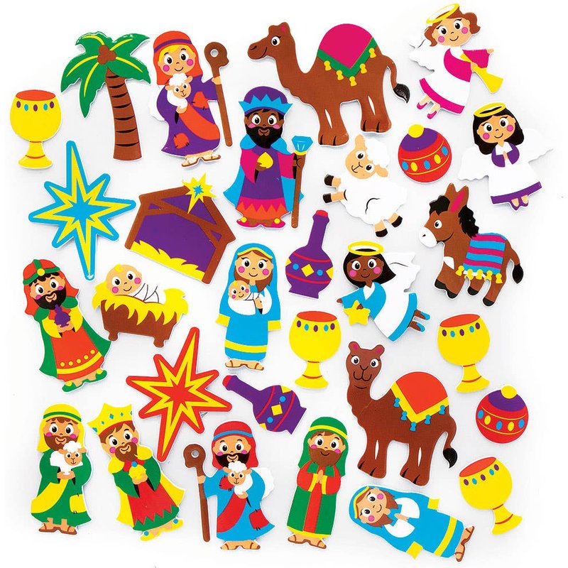 Nativity Foam Stickers (Pack of 200) Christmas Craft Supplies, 25 Assorted Designs, Educational & Fun