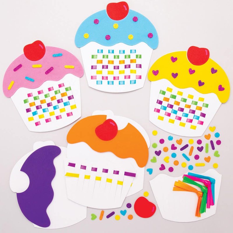 Cupcake Weaving Kits (Pack of 6) Sewing & Weaving Craft Kits 6 assorted colours - Pink, Purple, Yellow, Orange, Green & Blue