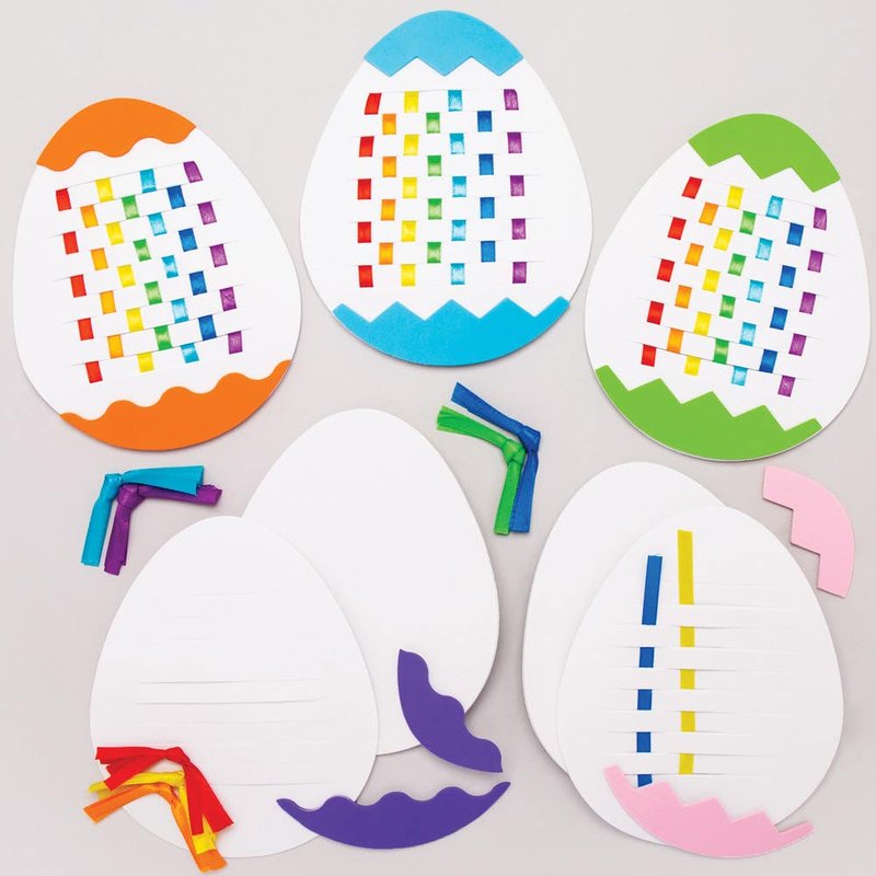 Easter Egg Weaving Kits (Pack of 6) Easter Crafts For Kids 7 assorted ribbon colours - Light Blue, Dark Blue, Orange, Green, Yellow, Purple & Red