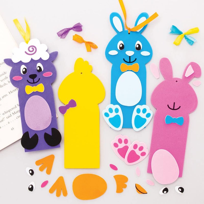 Easter Bookmark Kits (Pack of 8) Easter Crafts For Kids 4 assorted colours - Blue, Pink, Purple & Yellow