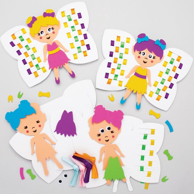 Fairy Weaving Kits (Pack of 6) Sewing & Weaving Craft Kits 6 assorted ribbon colours - Green, Yellow, Purple, Blue, Pink & Orange
