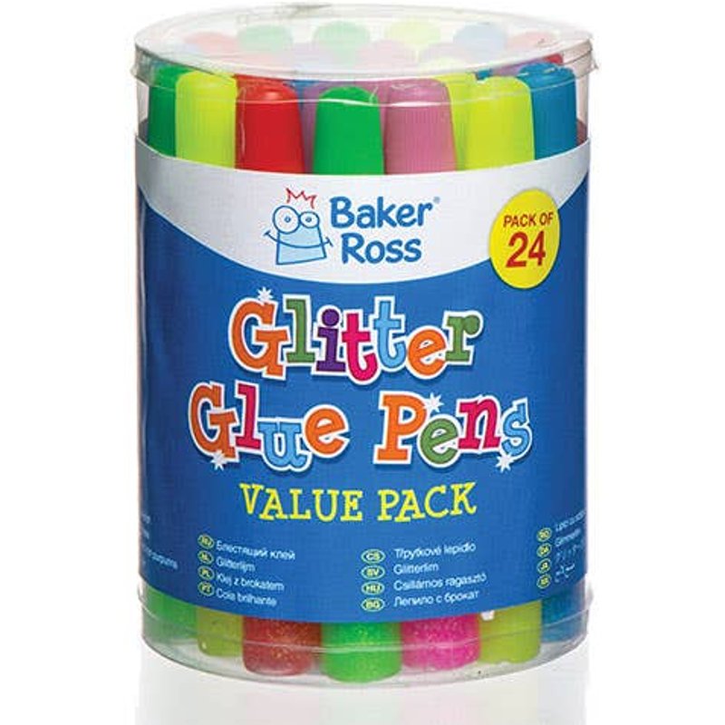 Brights Glitter Glue Pens (Pack of 24) Glues & Adhesives 6 assorted colours - Blue, Purple, Green, Yellow, Orange & Pink
