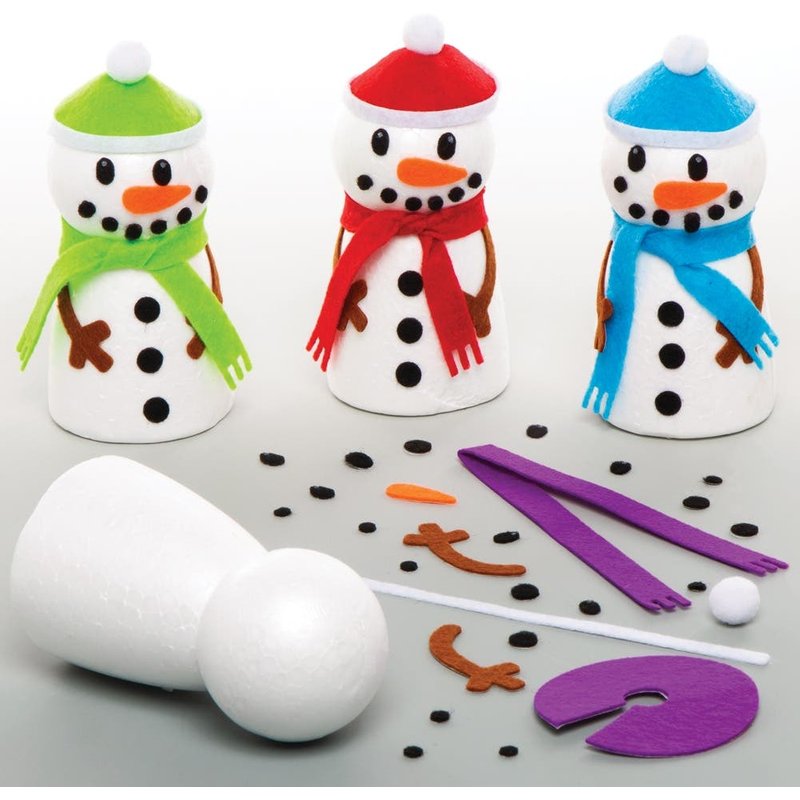 Make a Snowman Kits (Pack of 4) Christmas Crafts 4 assorted colours - Green, Purple, Red & Blue