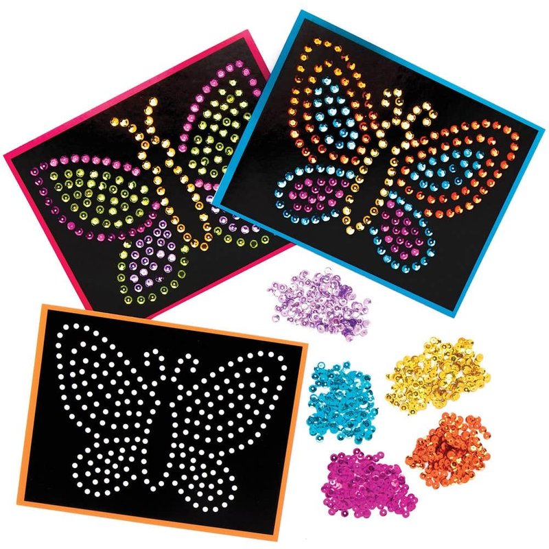 Butterfly Sequin Picture Kits (Pack of 4) Craft Kits For Kids 6 assorted sequin colours - Blue, Pink, Purple, Yellow, Orange & Green