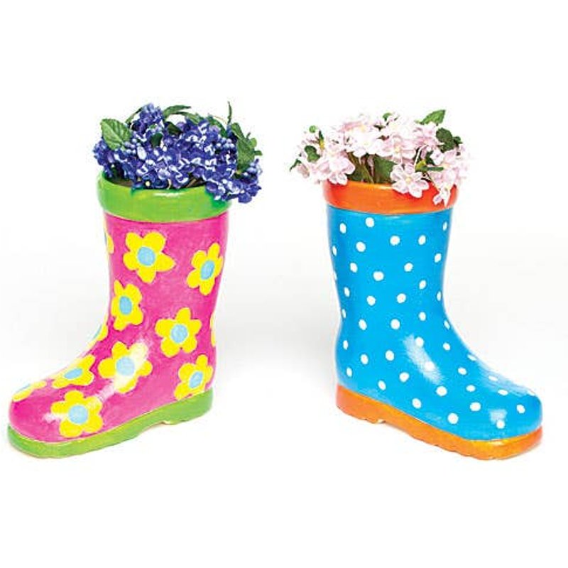 Wellington Boot Ceramic Flowerpots (Pack of 2) Nature Craft Kits, 13cm x 5cm x 13cm, Decorate & Personalise