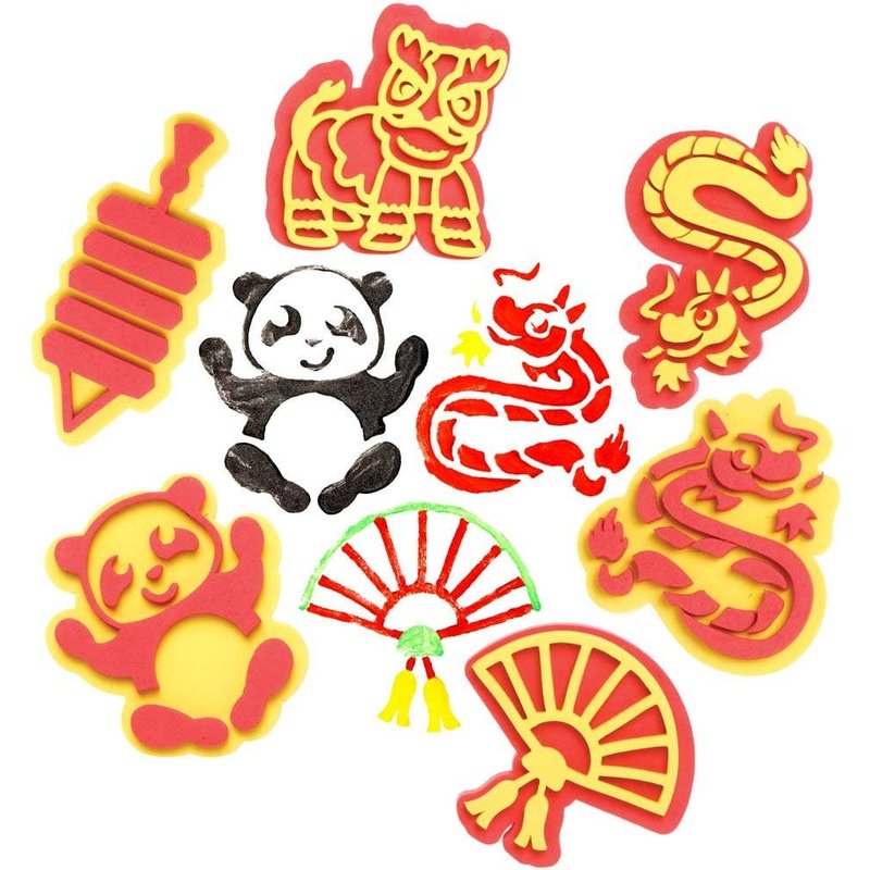 Chinese New Year Foam Stampers (Pack of 10) Arts & Crafts, 10 Assorted Designs, Washable