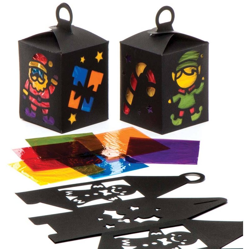 Christmas Stained Glass Lantern Kits (Pack of 4) Christmas Crafts, 6 Assorted Cellophane Colours
