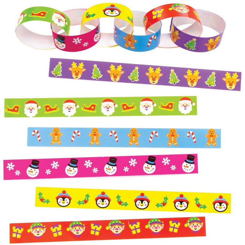 Festive Paper Chains (Pack of 240) Christmas Party Supplies 6 assorted colours - Green, Red, Purple, Blue, Yellow & Pink